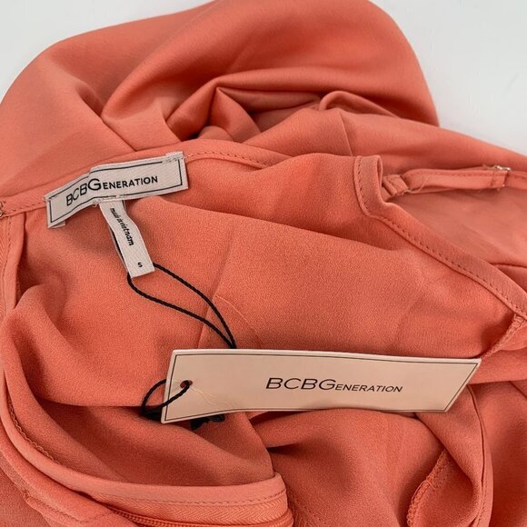 BCBGeneration midi slip dress deep peach orange faux wrap surplice new Small - Picture 5 of 5